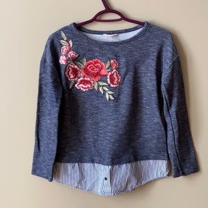 Springfield Top ⭐️ Blue Sweater with Roses with Fake Stripped Shirt Under